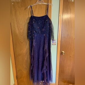 Starry print off the shoulder long formal/prom dress